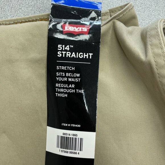 NEW Levis 514 Straight Fit Stretch Khaki Jeans W36 L30 Cotton & Elastane Blend - Picture 3 of 7